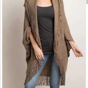 PinkBlush Solid Knit Fringe Poncho